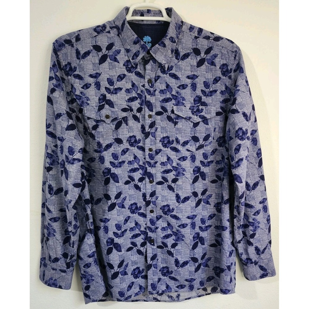 Ocean‎ & Coast Men's XL Blue Floral Plaid Button Up Shirt Long Sleeve Cotton...